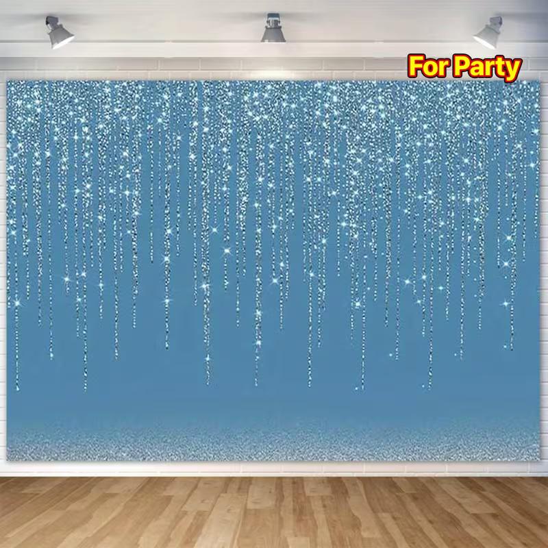 

2D Light Blue Silver Glitter Curtain Backdrop with Hanging Sparkles 47.2x31.5inch/120*80cm
