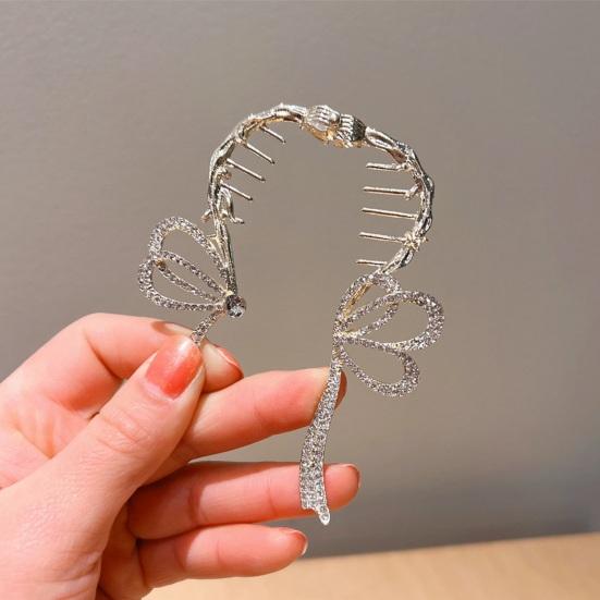 Pince à cheveux élégante incrustée de strass, en forme de nœud papillon, fausse perle, support pour queue de cheval, dents antidérapantes, arrière de la tête, griffe de cheveux, couvre-chef