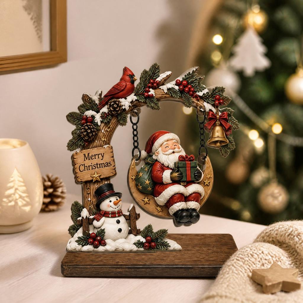 Christmas Wooden Swing Ornament, Festive Tabletop Decoration for Holiday Home Decor