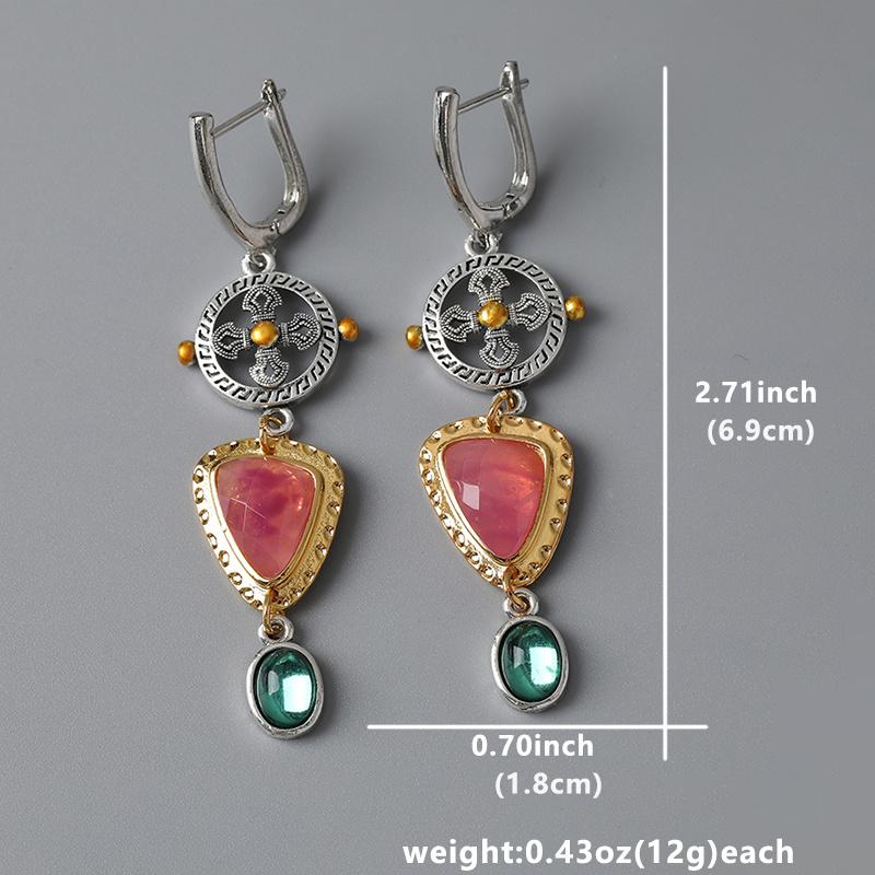 

Серьги-подвески с геометрическим узором в богемном этническом стиле, розовые, зеленые камни, уникальные женские украшения серебряный