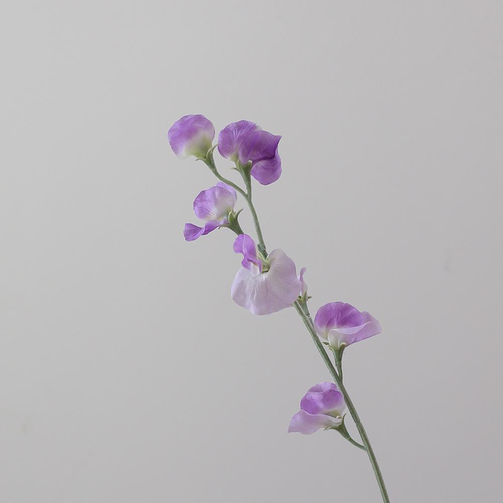 Artificial Sweet Pea Flower Branch Lifelike Fake Flowers Flocked Stem Fabric for DIY Home Bouquet Supplies Wedding Decoration