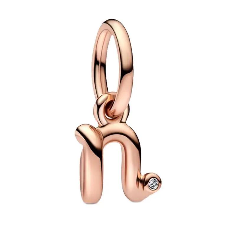 Brand New Plated Rose Gold Letter A-z 26 Alphabet Bead Component Zircon Letter Charm Bead Component Compatible With Authentic Original Bracelet High