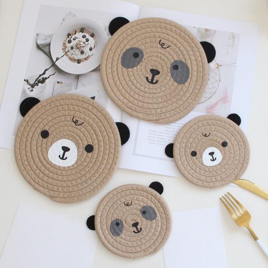 Tea Coaster Non-slip Decorative Rope Anti-scalding Round Hand-Woven Cartoon Bear Cotton Placemat