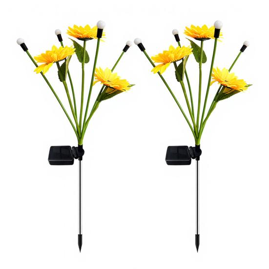 Solar Sunflower Garden Light, Waterproof Outdoor Lawn Lamp with Firefly LED Lights, Automatic On/Off Solar Powered Landscape Lamp Patio Walkway