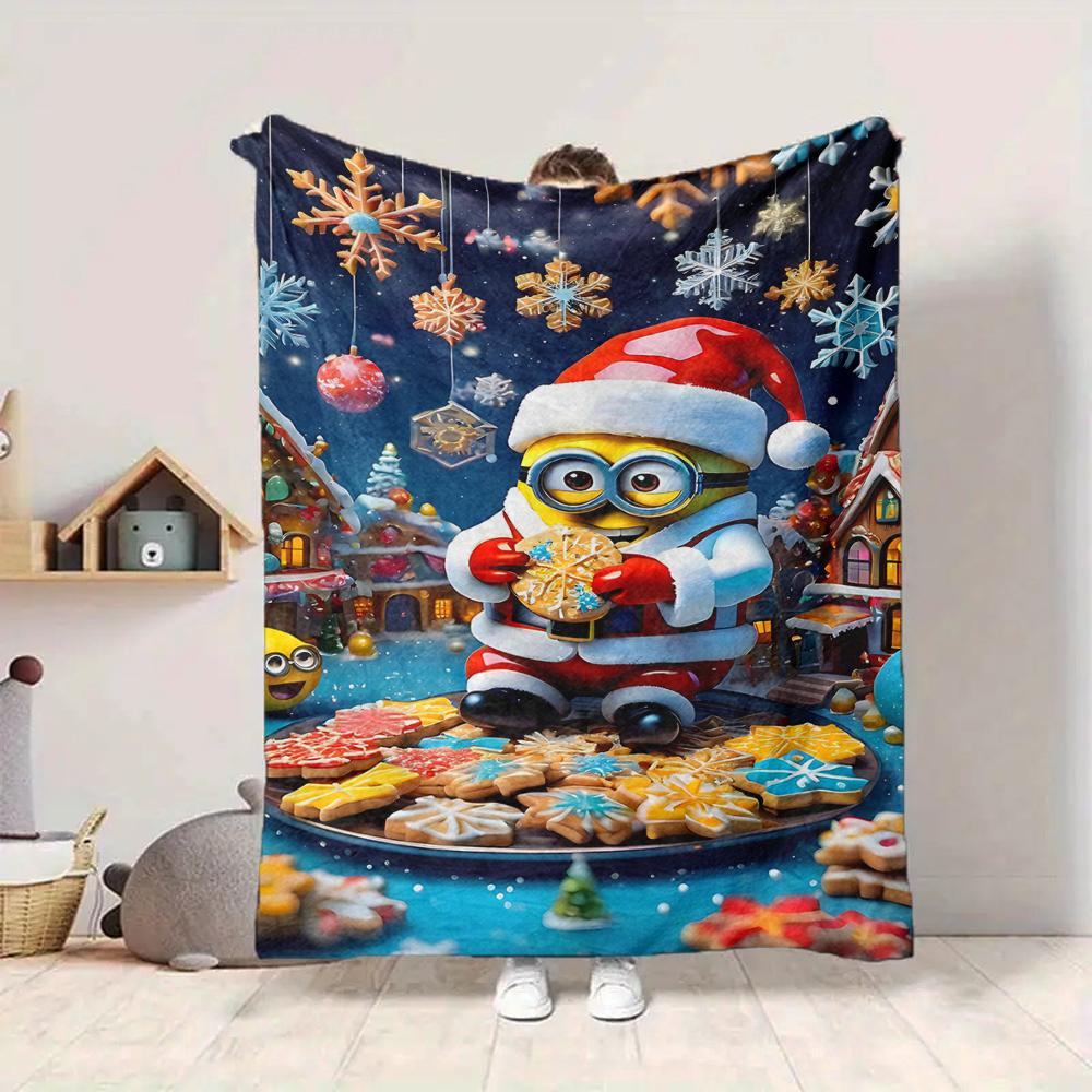 1Pc Christmas Minion Santa Helper Blanket Soft And Comfortable Casual Warm Camping Travel Christmas Halloween Gift M91747