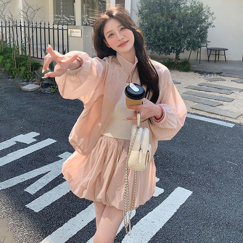 

Women s Summer Pink Ruffle Skirt and Short Top Set - Sun Protection Two-Piece Outfit M (suggested for 80-110 jin)