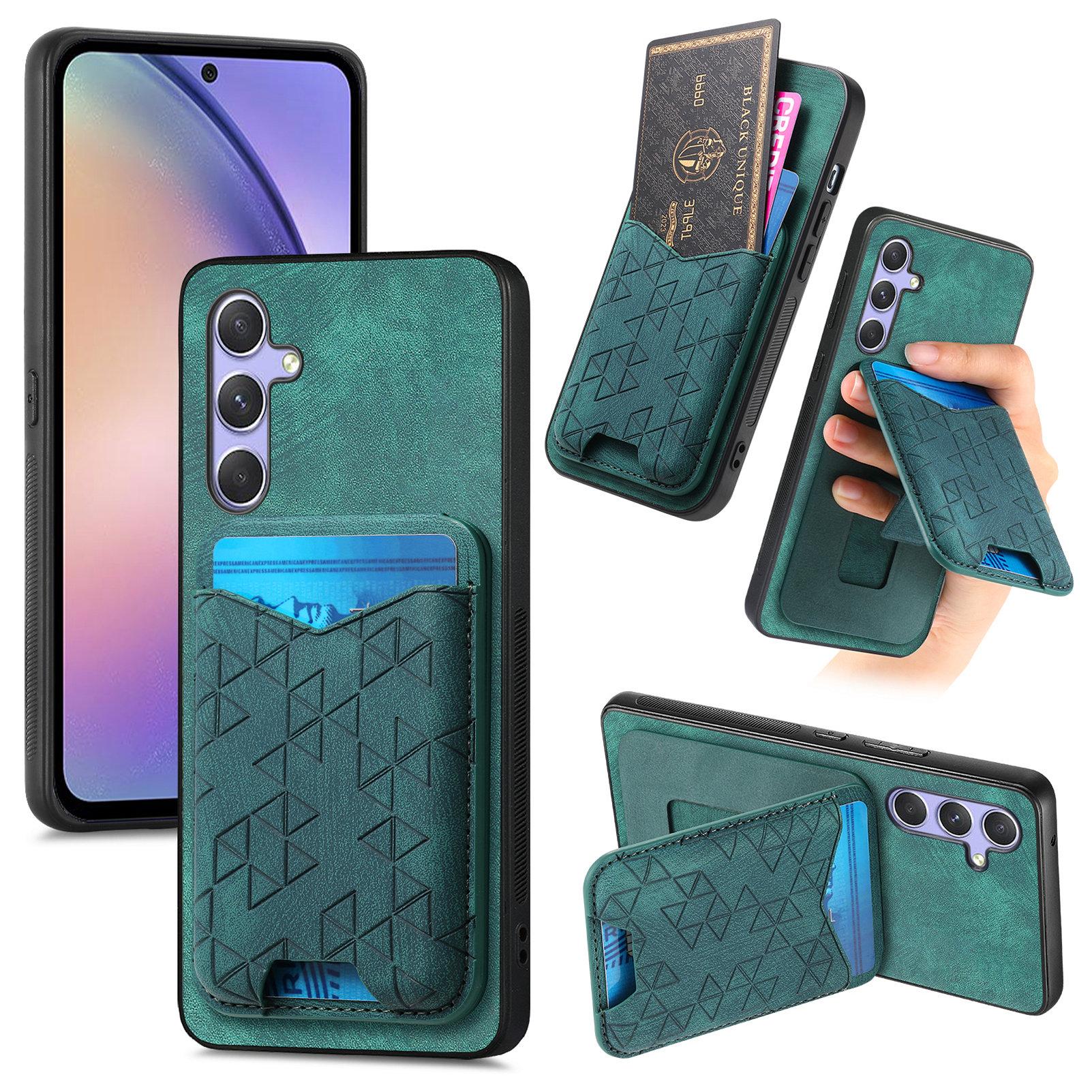

For Samsung Galaxy A54 5G Case Imprinted Pattern Card Holder Kickstand Leather Back Cover Green