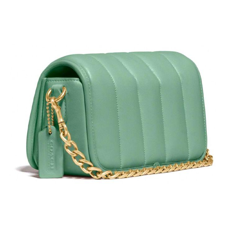 Coach Dinky 18 Fashion Casual Quilted Shoulder Flap Bag Lambskin Leather Crossbody Bag Small Women bags Macaron-Green C3843-B4OFU