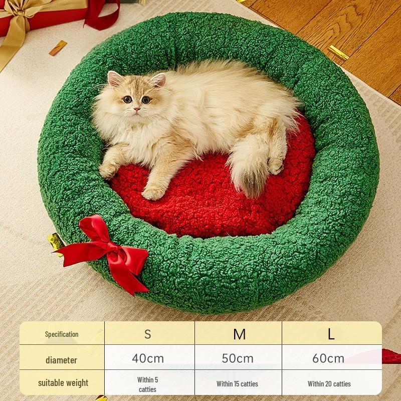 

Cozy Christmas Cat Bed: Deep Sleep Semi-Enclosed Design for Cats & Dogs Christmas Round Nest