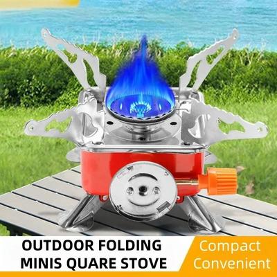 Portable Camping Stove Foldable Windproof Mini Outdoor Gas Burner  Carry Bag Lightweight for Backpacking Hiking Picnic BBQ Grill