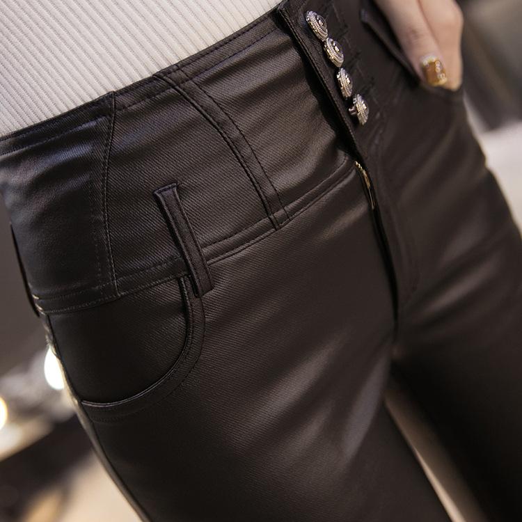 Pantaloni Skinny Invernali da Donna in Ecopelle PU Neri Caldi Leggings in Velluto a Vita Alta per Indossare all'Aperto