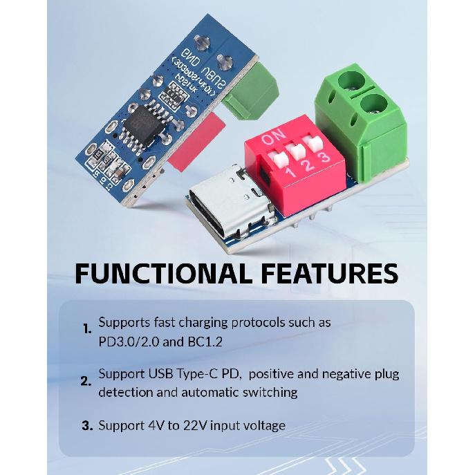 4PCS USB-C PD/QC Fast Charge Trigger Module & Decoy Board - Dual-Port Voltage selector (5V/9V/12V/20V Output) Charger Power Delivery Boost Module