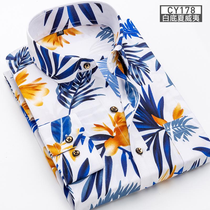 

New Men s Shirt Thin Long-sleeved Printed Spring/summer Non-ironing Business Casual Slim Slim Fashion Breathable Shirt 41