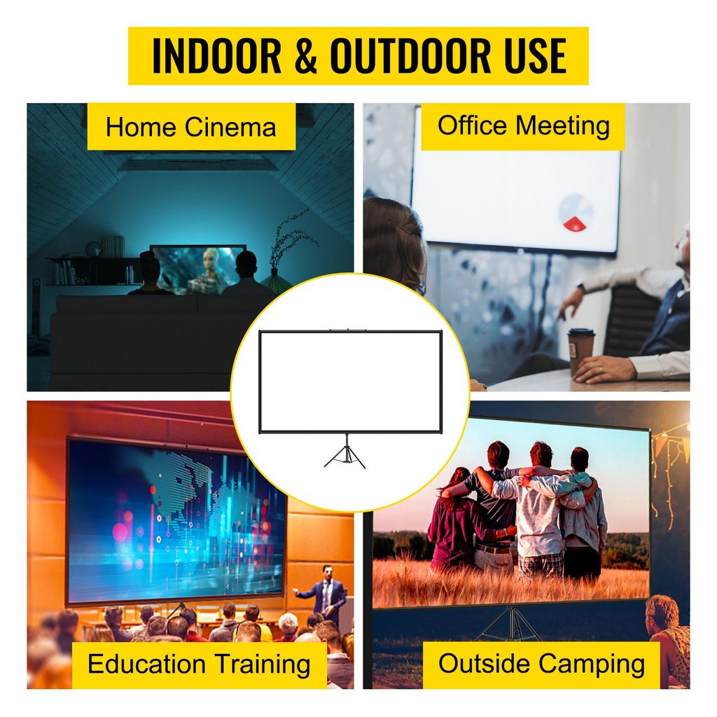 VEVOR Tripod Projector Screen with Stand 100inch 16:9 4K HD Projection Screen Stand Wrinkle-Free Height Adjustable Portable Screen for Projector