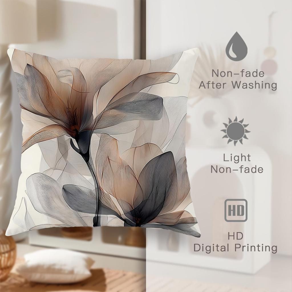 Floral Beige Brown Throw Pillow Cover One Sided Printing Decorative Cushion Cover Vintage Rustic Farmhouse Home Decorations Sofa