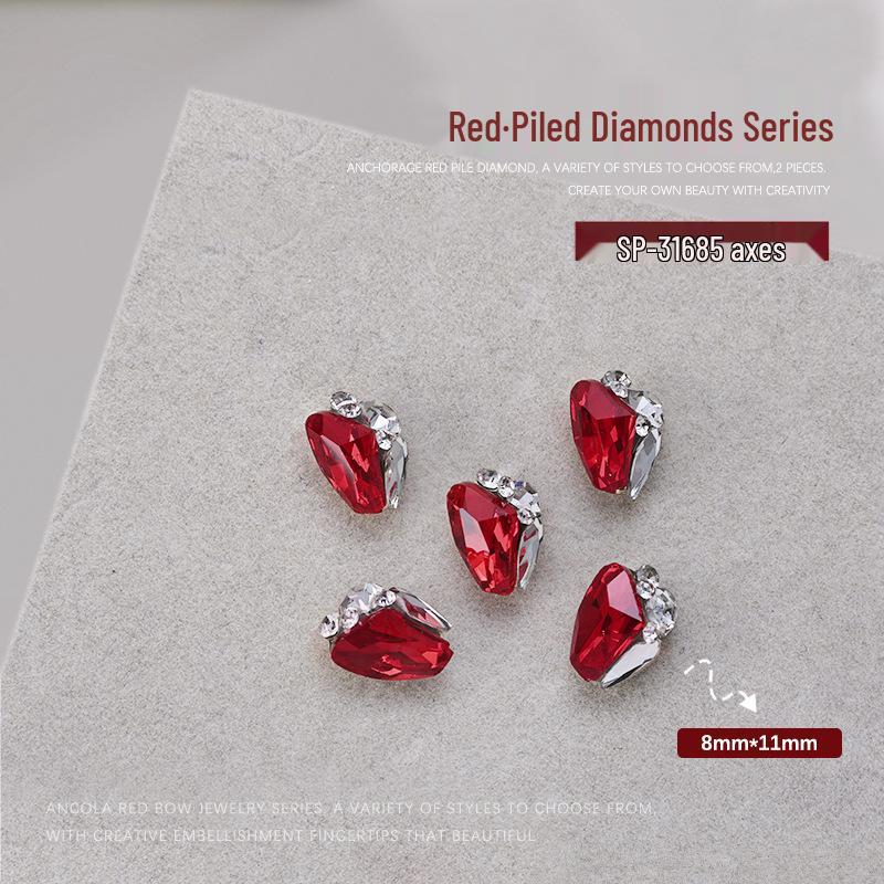 

Красные асимметричные стразы в форме сердца и прямоугольника, аксессуары для нейл-арта