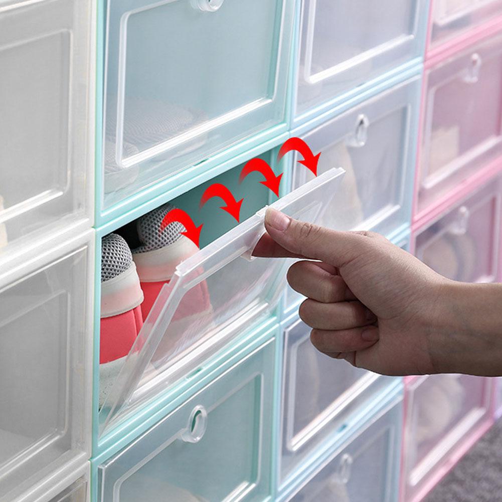 Household Thicken Transparent Stackable Shoe Box Dustproof Shoes Storage Box Organizer CaseBlue
