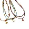 Retro Ethnic Style Colored Natural Stone Beaded Necklace Women'S Light Luxury High Sense Elegant Versatile Neck Chain Collarbone Chain