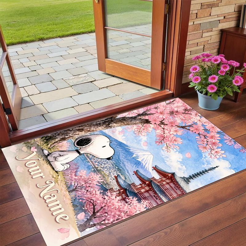 Crystal Velvet Rug Custom Name Text, Soft Non Slip Floor Mat Home DecorSnoopy Peanuts