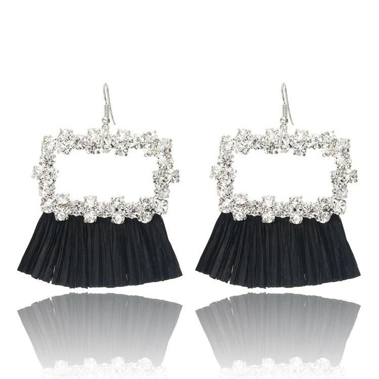 Серьги из плетеной бумаги JMXD для женщин, серьги-подвески с бахромой, серьги с бриллиантами, новые ювелирные изделия. чёрный