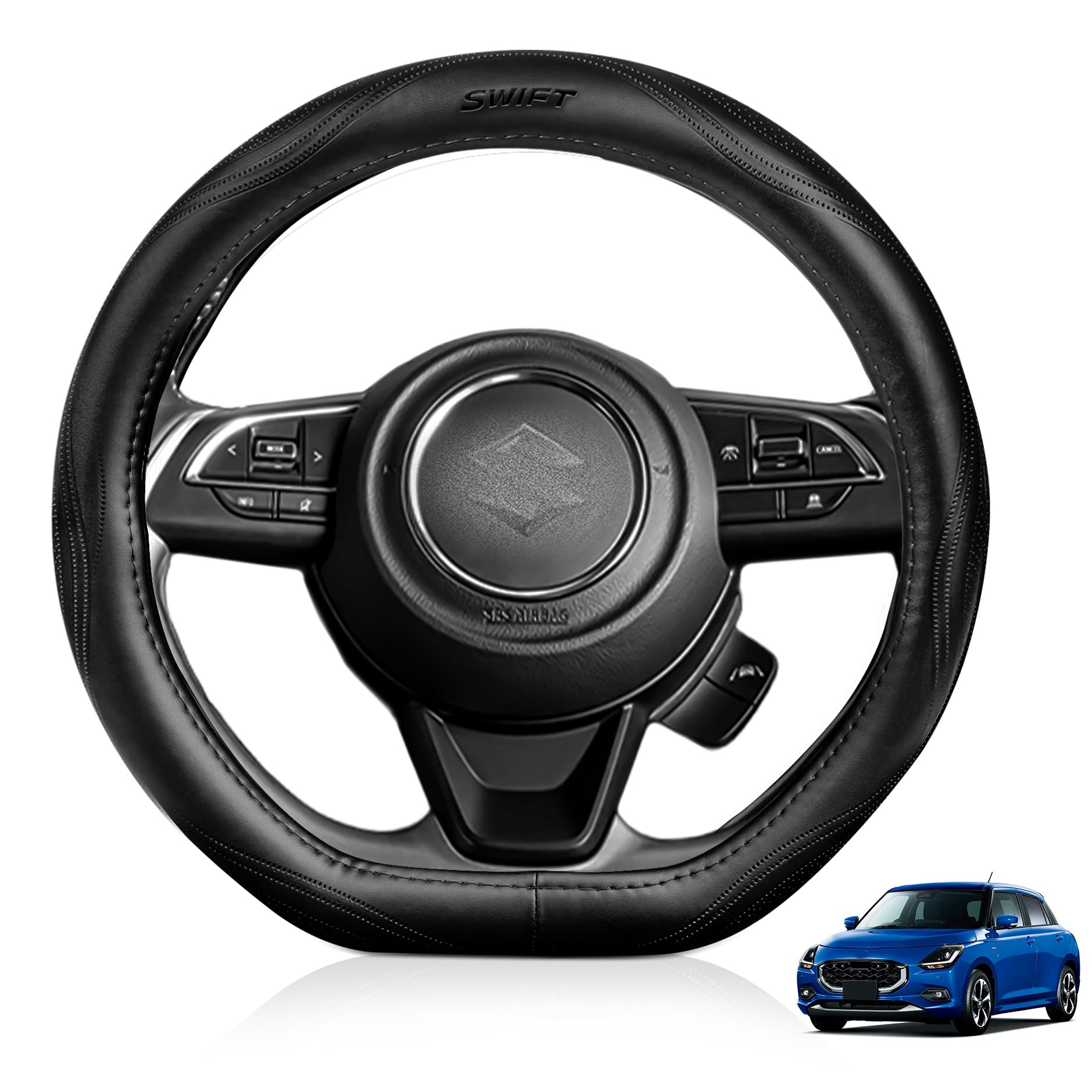 

Чехол на руль ElitingCar для Suzuki Swift Swift Sport из натуральной кожи, стильный и дышащий, с 3D-рисунком. Специальный чёрный