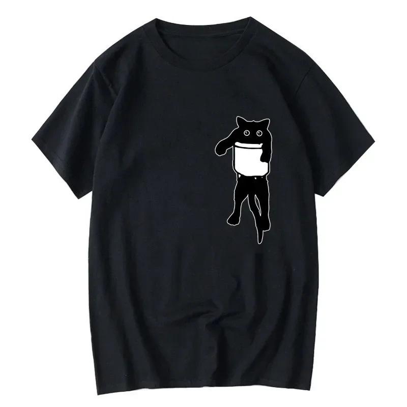 Summer Womens Funny Tshirt Pocket Cat Print Women Cool Oneck T Shirt for Women Short Sleeve Tee Fashion Casual Harajuku Top