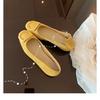 Sheepskin version~ Leather French square buckle shallow mouth single shoes women's new round head one-pedal flat commuter ballet shoes