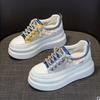 Platform white shoes 2025 summer new inner height increase women's shoes mesh muffin shoes student lace-up breathable sports shoes