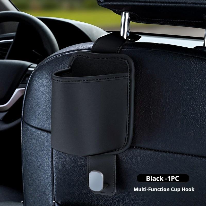 SEAMETAL Universal Car Seat Back Organizer Car Hanging Storage Bag PU Leather Waterproof Drink Holder Cup Holder with Hooks