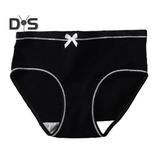 

Трусики женские однотонные в японском стиле с бантом, ребристые, со средней посадкой, милые трусы для девочек, дышащее мягкое нижнее белье M чёрный