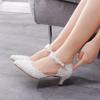 Crystal Queen Women White Lace Wedding Shoes 5CM High Heels Pumps Sweet Princess Party Mary Janes