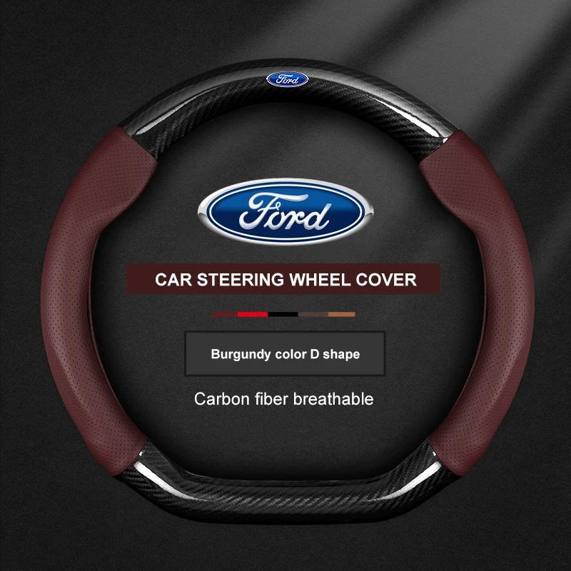 fypaj3 Car Carbon Fiber Ventilate Steering Wheel Cover Ford ST Mondeo F150 Fusion Mustang EXPLORER ESCAPE EDGE Fiesta Focus Kuga Ranger