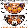 Outdoor Halloween Decorations Semi Circle Bunting Banner, Pumpkin Bat Porch Yard Decor, Durable Event Banner Spooky Festive Hanging Flag for