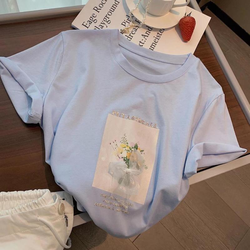 White Simple Cotton Short-sleeved T-shirt Women Summer New Korean Loose Three-dimensional Letter Top Trendy