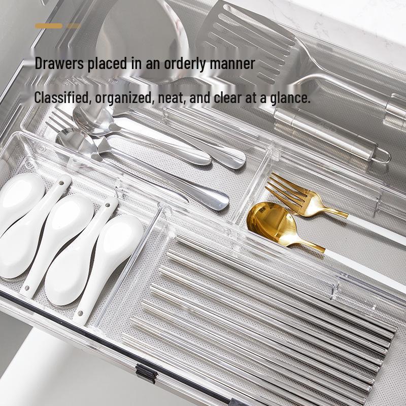 Clear Drawer Organizer Set with Built-in Dividers for Miscellaneous Items