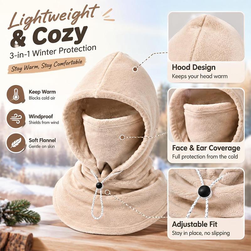 3-i-1 Fleece Dubbellager Integrerad Mössa Vindtät Varm Vinter Flanell Varm Maskmössa Balaklava Huva Fodrad med Fleece 360 Full Täckning