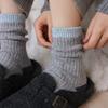 Japanese Color Block Wool Socks Thermal Stackable Crew Socks with Marled Knit Retro Autumn Winter Socks for Birkenstock Shoes