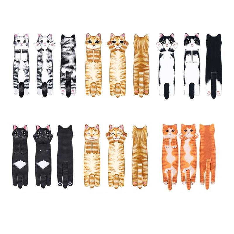 Printed Cat Hand Towel, Ultra-fine Fiber Cartoon Animal Absorbent Handkerchief, Double-layer Hanging Kitchen Cloth