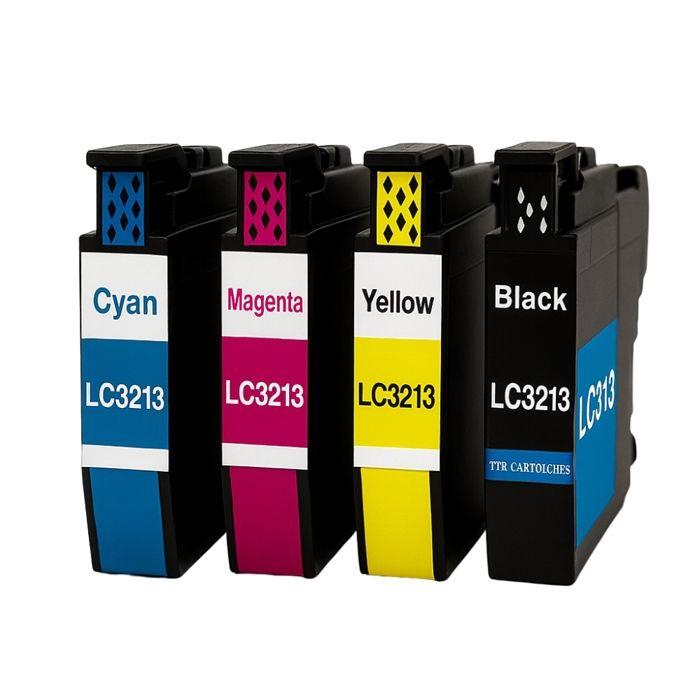 Pack of 4 Compatible BROTHER LC3213/LC3211 Cartridges for DCP & Printers; MFC (models J497DW to J895DW)