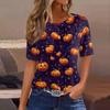 Women's Short Sleeve Halloween and Pumpkin Print T-Shirt, Casual Round Neck Pullover Top for Women