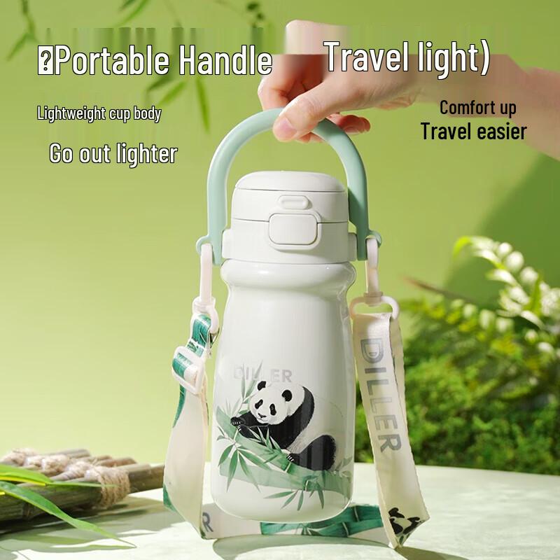 Diller D9469 520ML Bear Bamboo Insulated Bottle with Straw & Strap