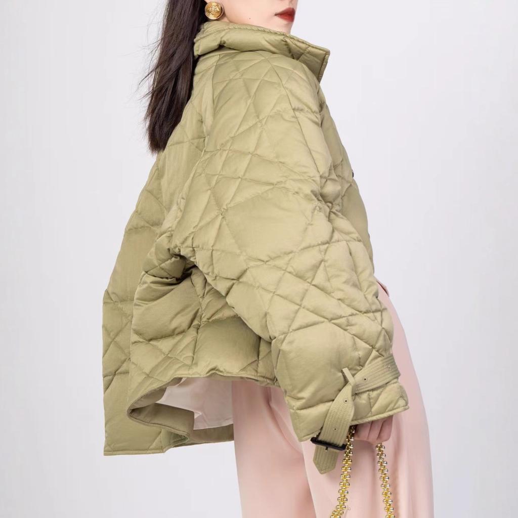 New national standard white duck down rhombus down jacket women's retro lapel rattan loose warm short coat