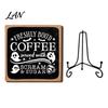 Desktop Ornaments for Home Halloween Coffee Bar Wooden Sign with Iron Display Stand Corner Small Plaques Counter Tabletop Decor, Rustic Wood