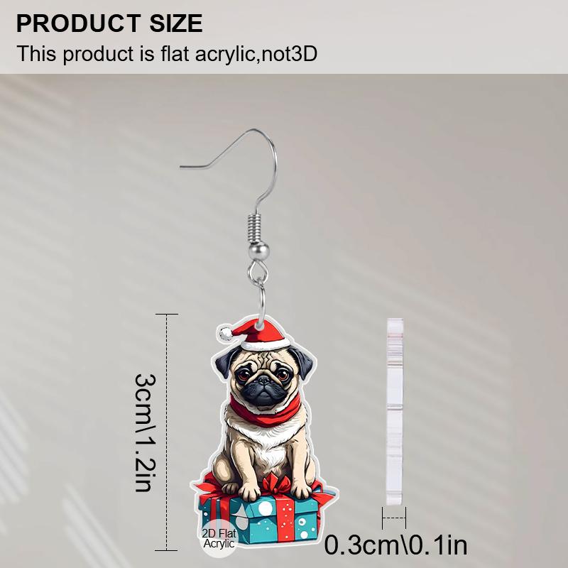 2D Flat Christmas Earring Cute Animal Earrings Christmas Dog Earrings for Women Holiday Christmas Gifts