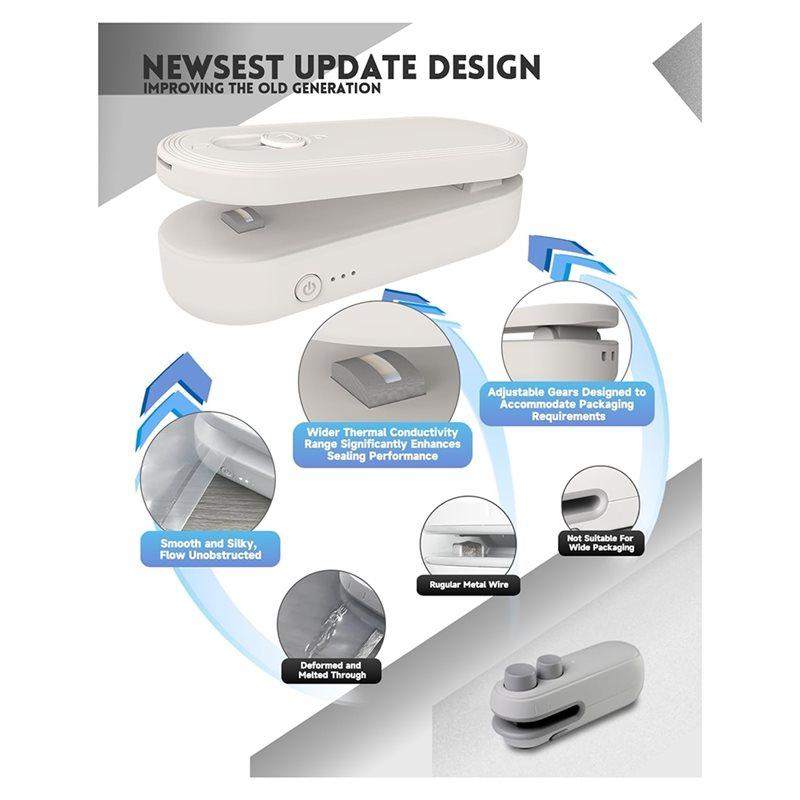 A78E-Mini Bag Sealer Handheld Heat Seal Chip Bag Sealer 3 Heat Modes, Magnetic Design