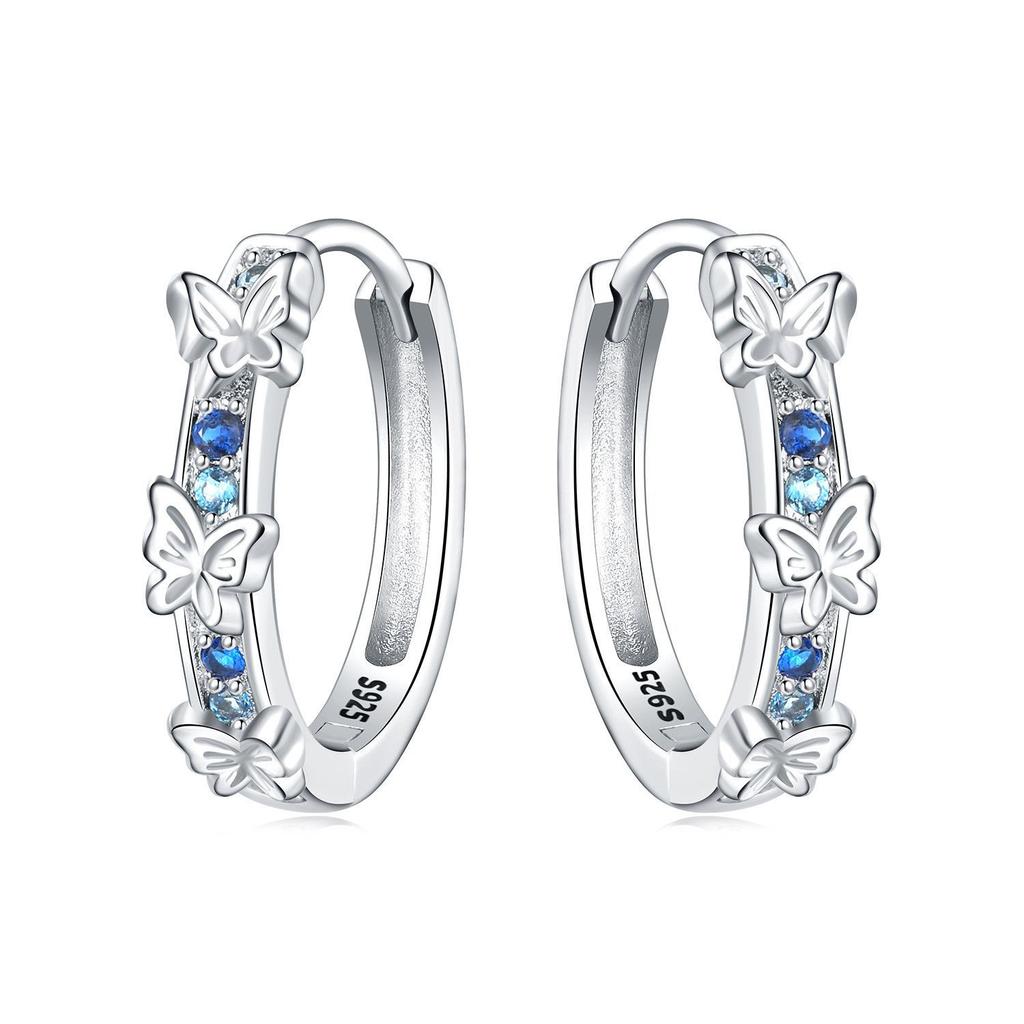 925 Sterling Silver Inlaid Zircon Butterfly Earrings Insect Element Original Design Women's Fashion Party Jewelry Gift Ear Loops