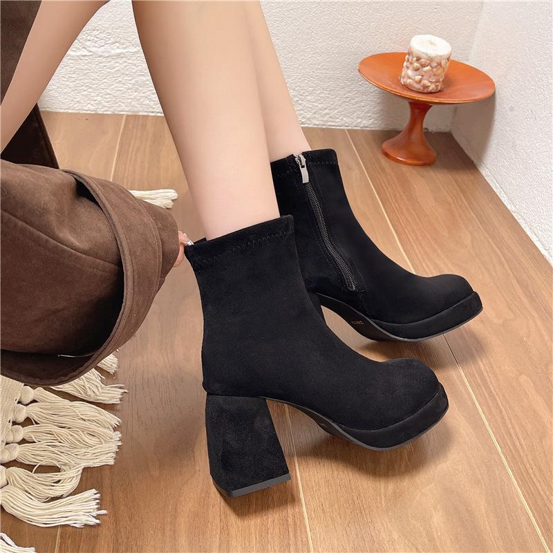 Retro suede short boots women's autumn 2025 new fashionable versatile and thin thick heels fried street thin boots women's trend