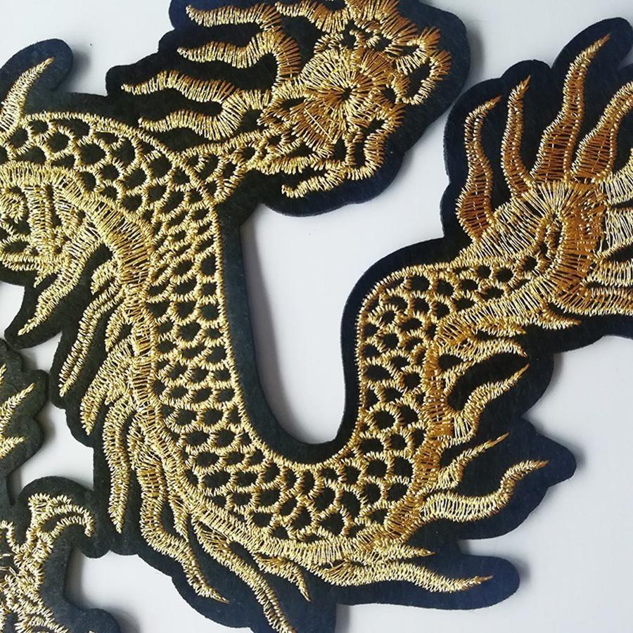 1Pcs Gold Dragon Embroidery Patches Applique Clothes Jeans Decoration