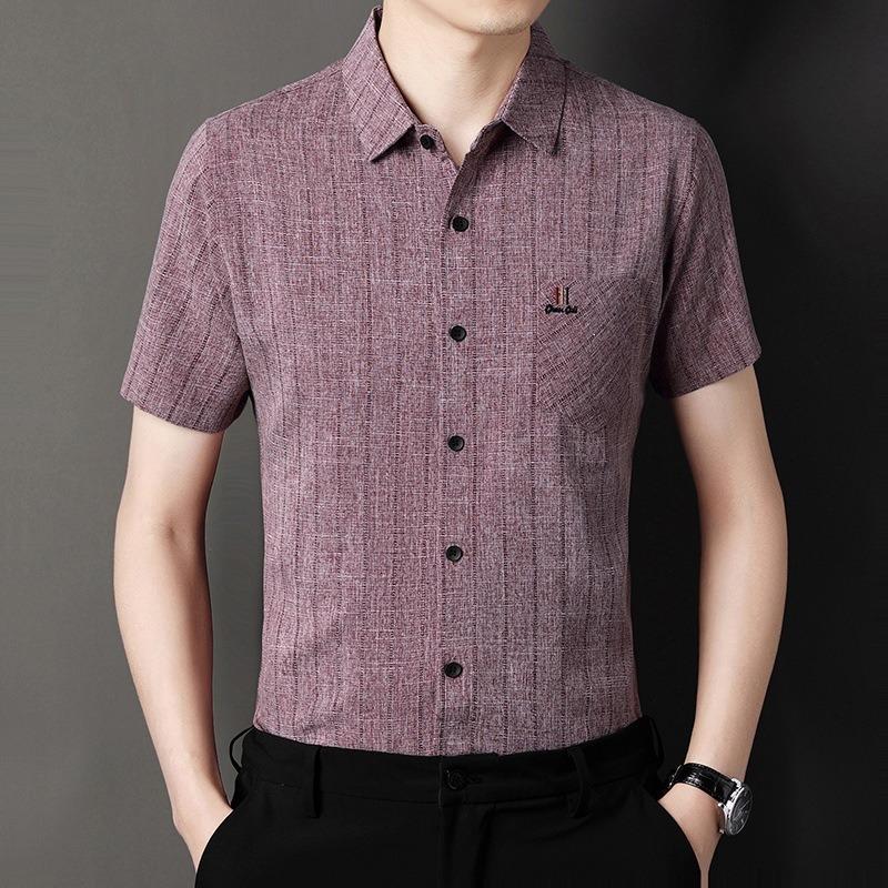 Summer Short-sleeved Slim-fit Shirt Men's Cotton and Linen Non-iron Business T-shirt Men