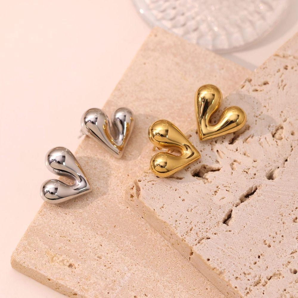 Geometric Texture Irregular Heart Earrings Stainless Steel Huggie Hoop Earrings For Women